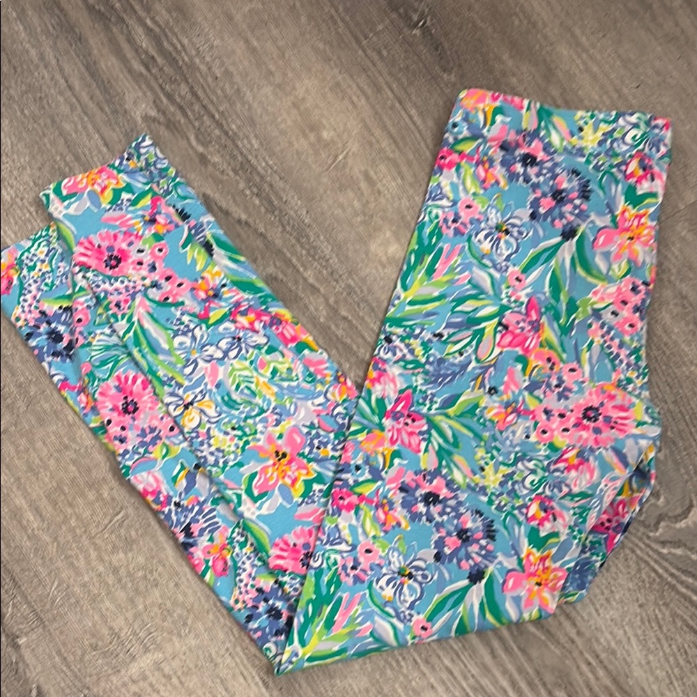 Lilly Pulitzer Blue and Pink Floral Leggings XL 12/14 kids